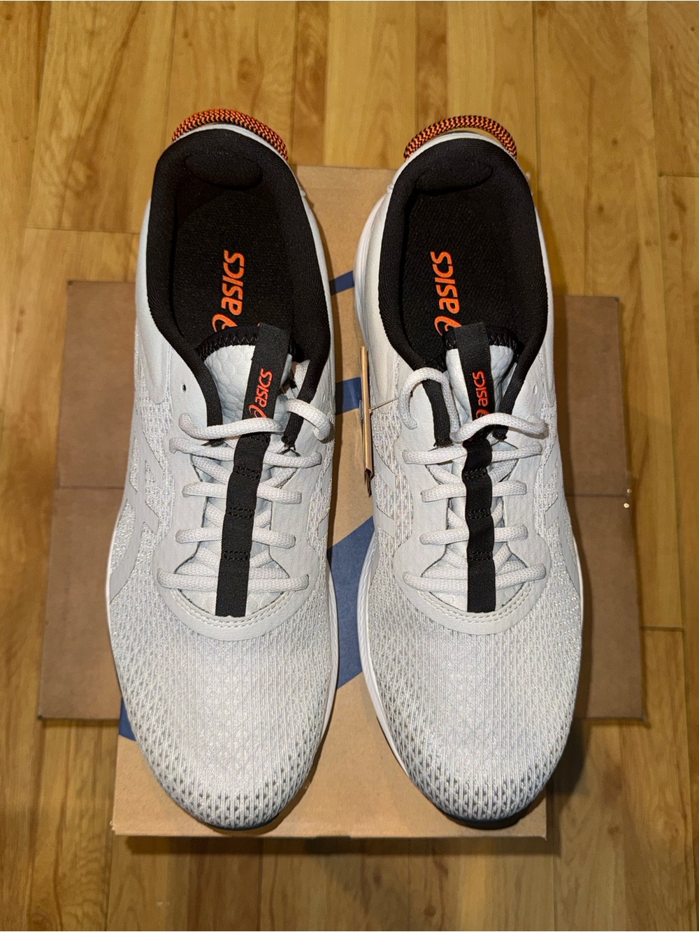 Asics Light Gray and Black Men's Running Sneakers with Orange Accents - Picture 6 of 13